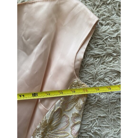 Vintage Dress 1960s Embroidered Floral Satin Pink Gold Long Gown Sheath XS / S - Picture 6 of 9